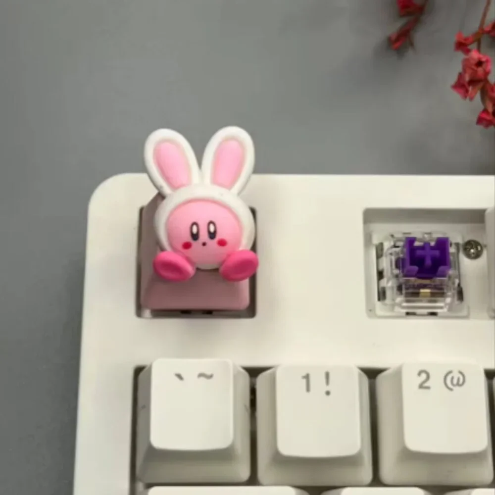 Pink Cute Bunny Kirby Anime Character Keycap, for OEM switches, Nintendo
